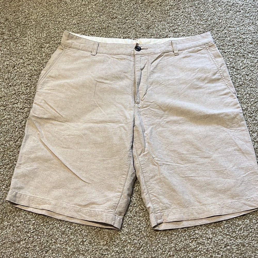 Khaki colored linen shorts